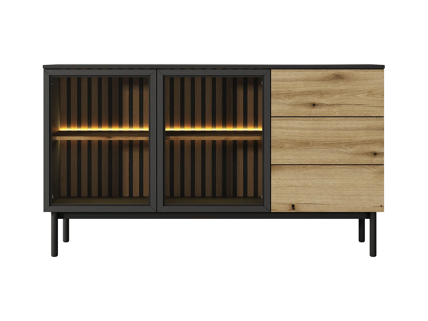 Madia moderna 150x85cm con luci LED 2 ante e 3 cassetti marrone e nero MALK15