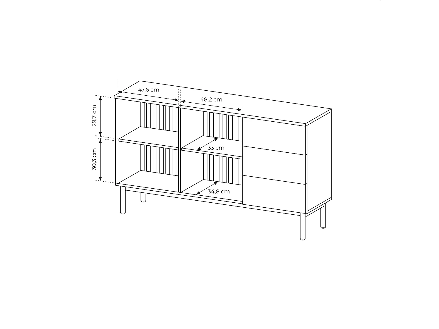 Madia moderna 150x85cm con luci LED 2 ante e 3 cassetti marrone e nero MALK15