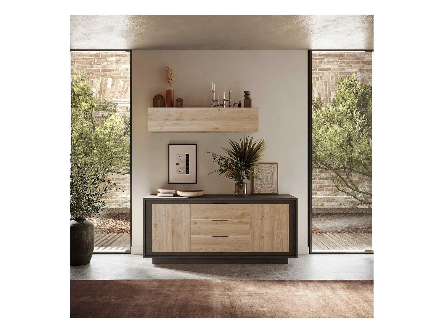 Madia moderna 2 ante 184x80 cm grafite e rovere chiaro ML55