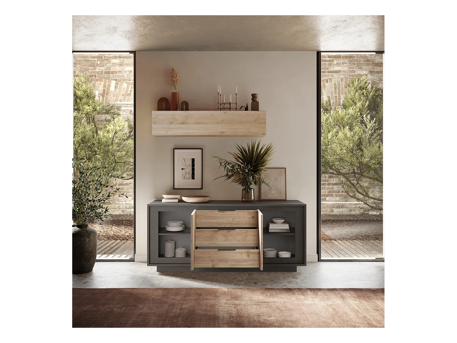 Madia moderna 2 ante 184x80 cm grafite e rovere chiaro ML55