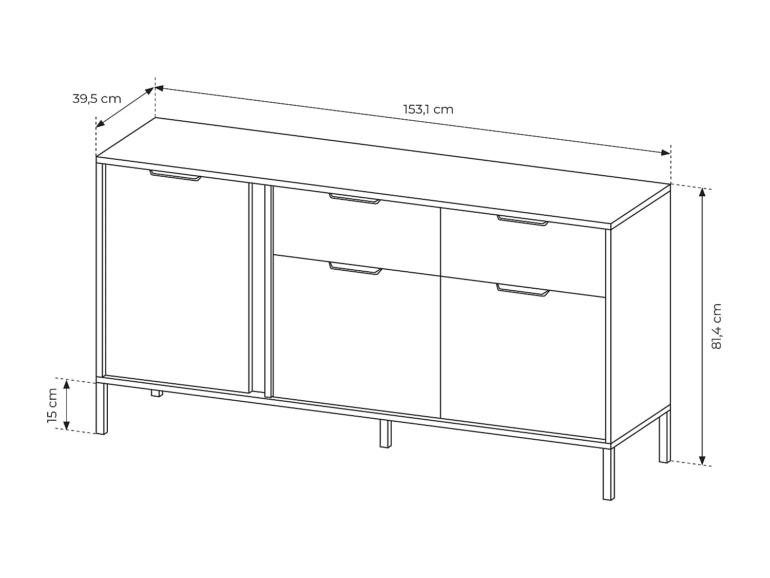 Madia moderna 153x81cm con 3 ante e 2 cassetti antracite con dettagli oro MALK11