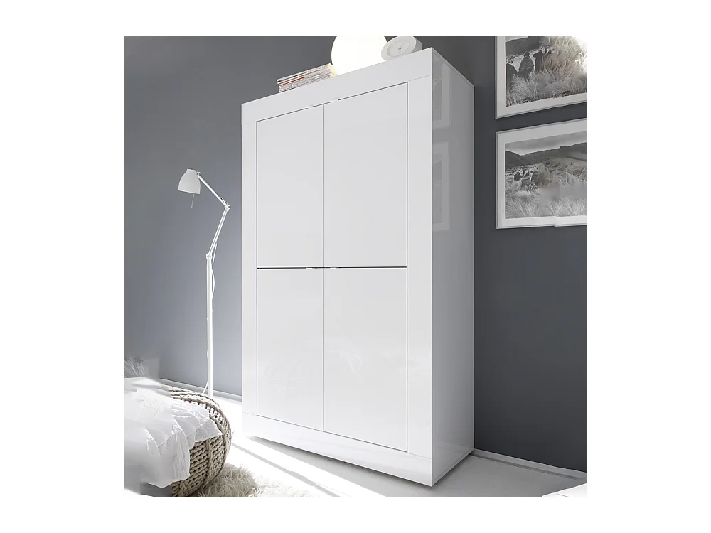 Credenza da zona giorno a quattro ante battenti design moderno 102x162 MCL2 bianco lucido