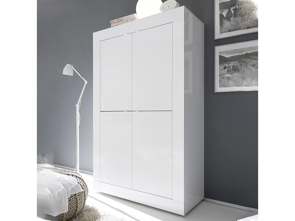 Credenza da zona giorno a quattro ante battenti design moderno 102x162 MCL2 bianco lucido