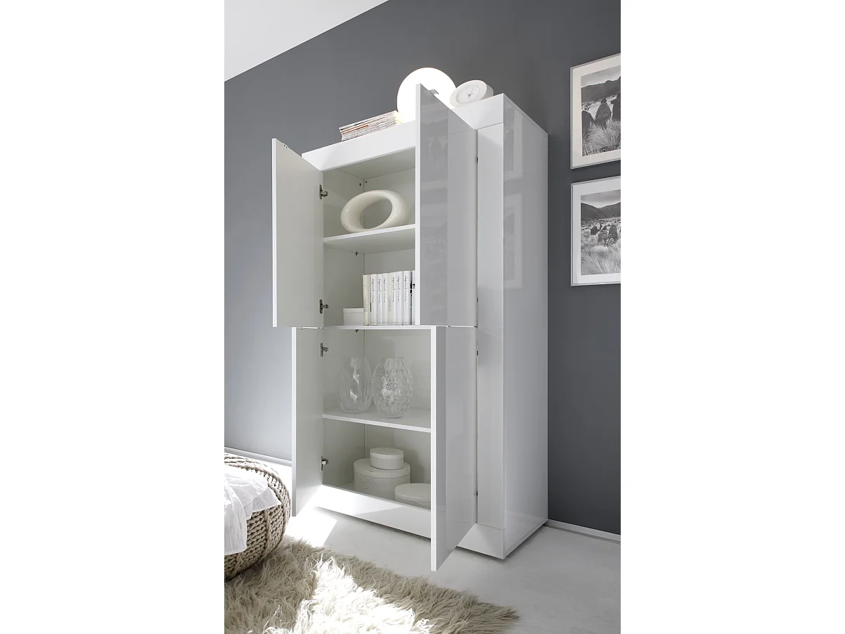 Credenza da zona giorno a quattro ante battenti design moderno 102x162 MCL2 bianco lucido
