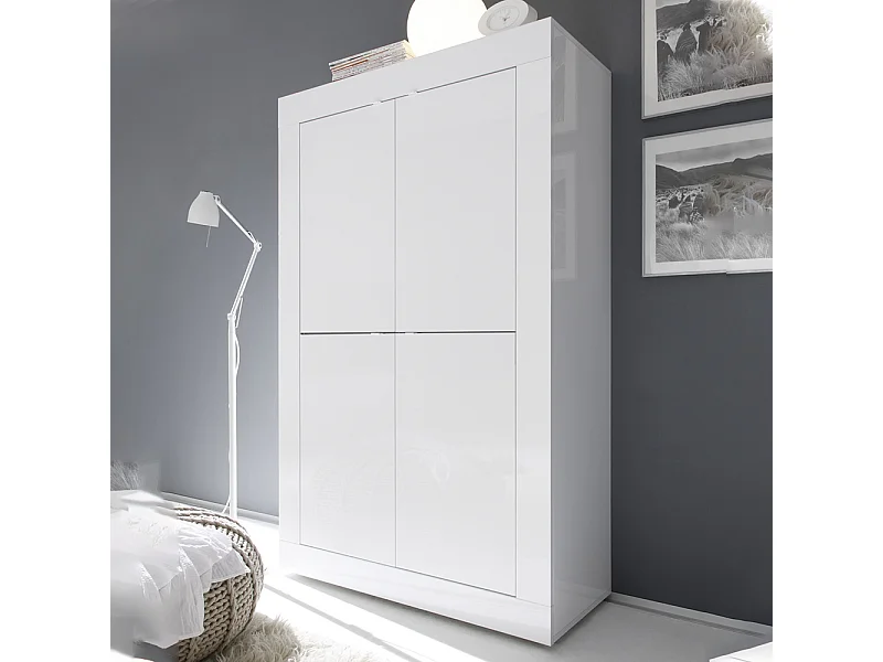 Credenza da zona giorno a quattro ante battenti design moderno 102x162 MCL2 bianco lucido