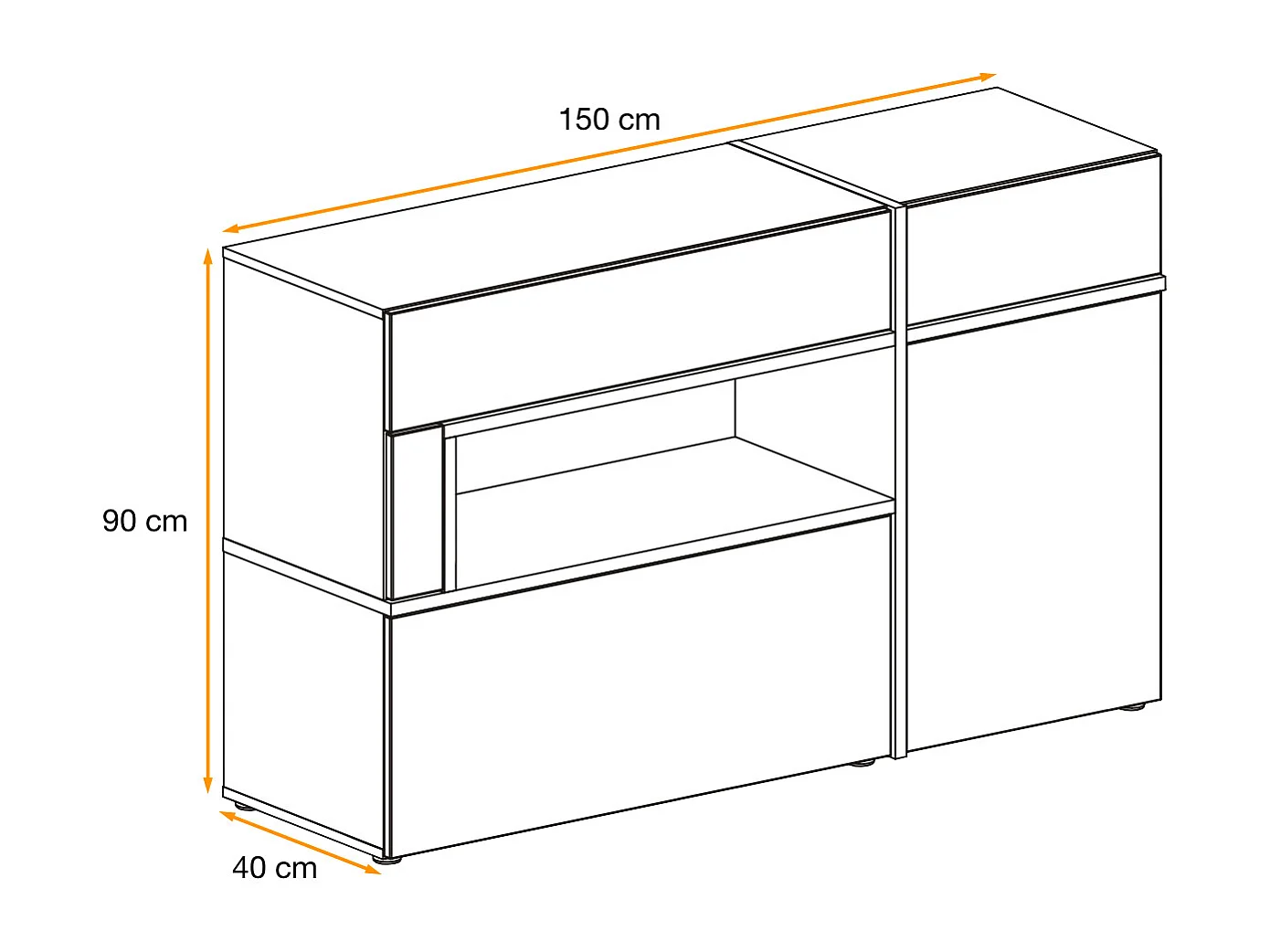 Madia contemporanea per salotto con vetrinetta illuminata a LED 150x90 bianco perla e bianco lucido MP20