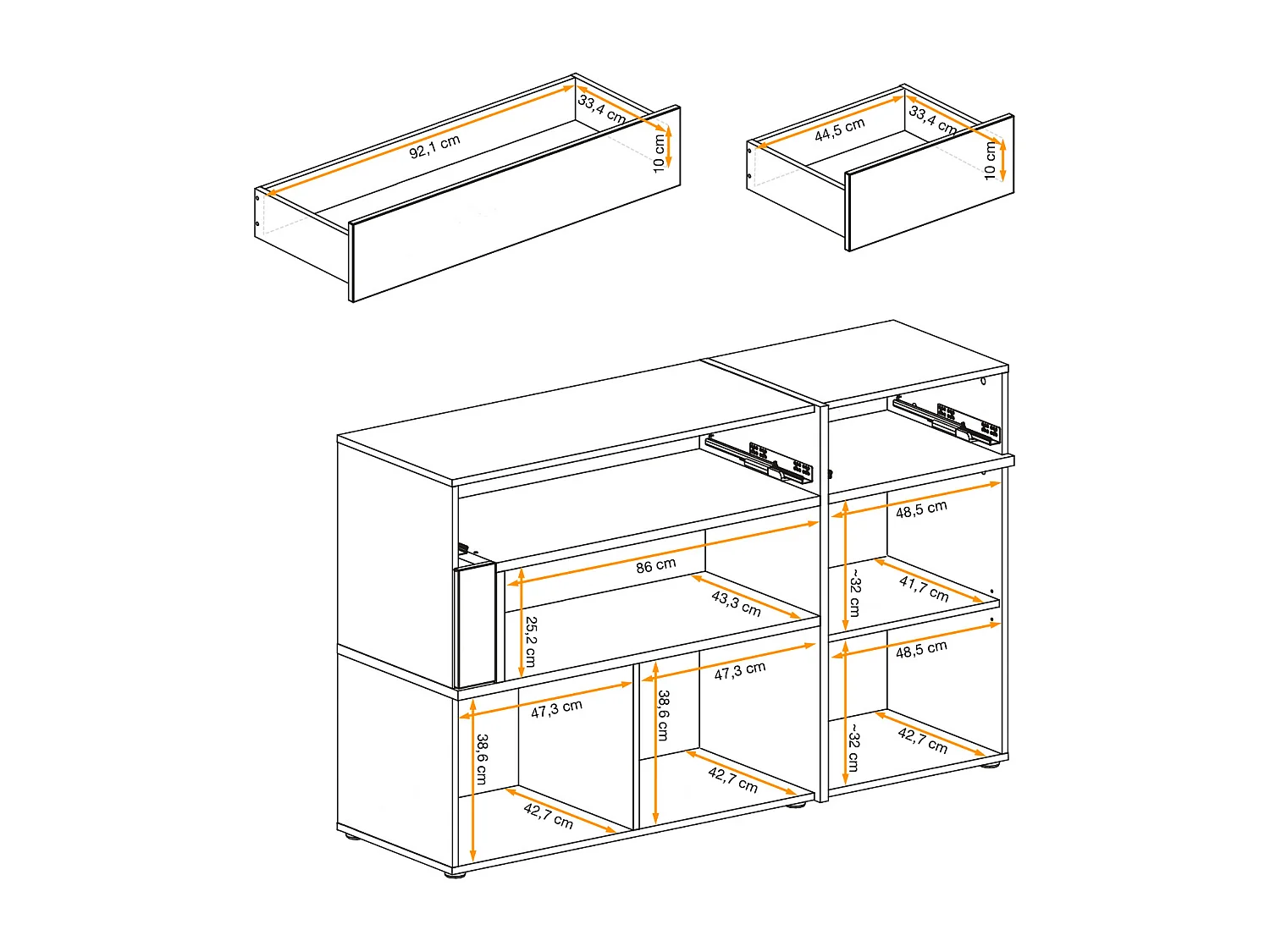 Madia contemporanea per salotto con vetrinetta illuminata a LED 150x90 bianco perla e bianco lucido MP20