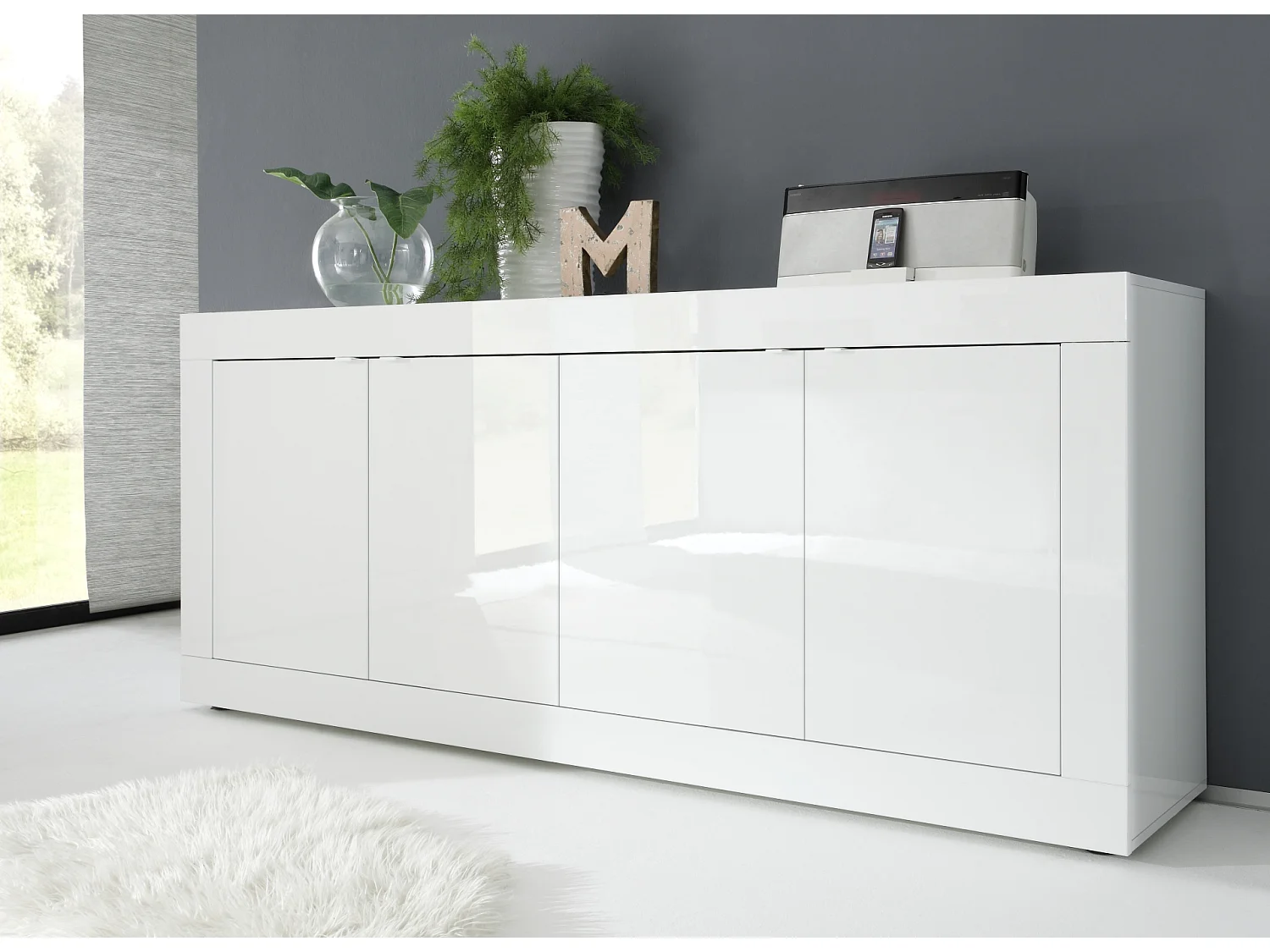 Madia moderna a quattro ante da soggiorno design moderno 207x86 ML4 bianco lucido