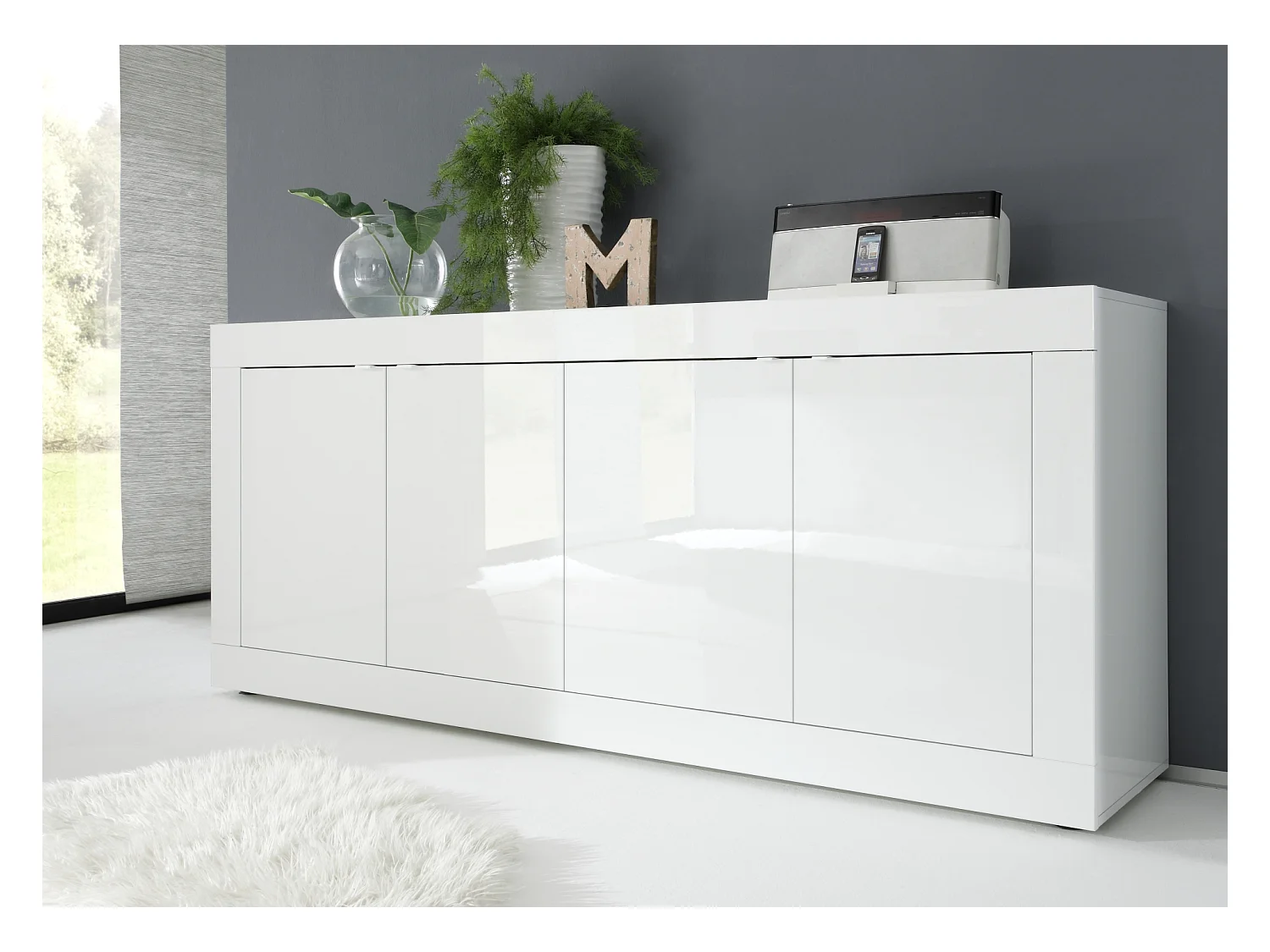 Madia moderna a quattro ante da soggiorno design moderno 207x86 ML4 bianco lucido