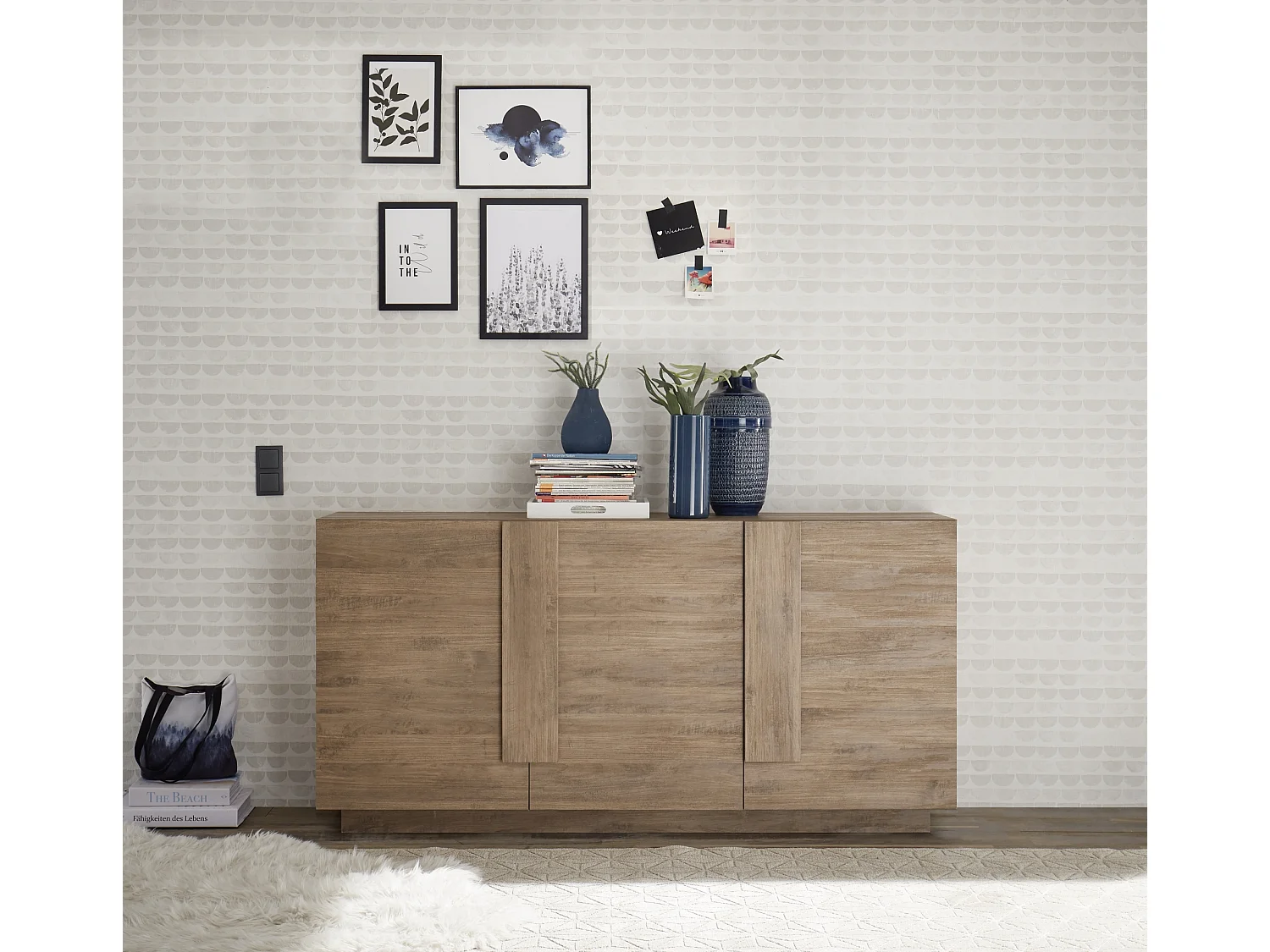 Madia moderna da living con tre ante battenti e maniglia rettangolare 181x90 ML27 rovere mercure