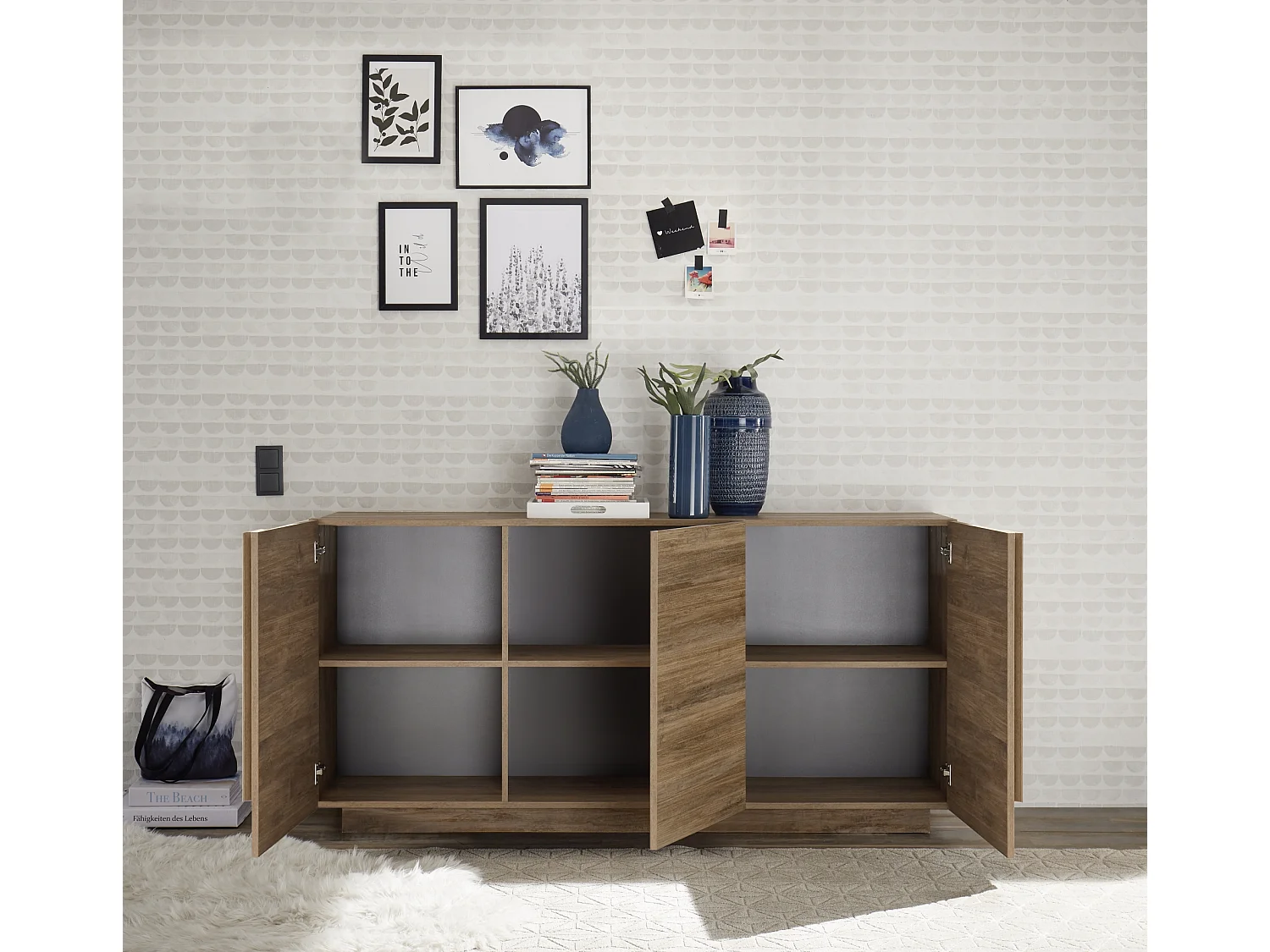 Madia moderna da living con tre ante battenti e maniglia rettangolare 181x90 ML27 rovere mercure