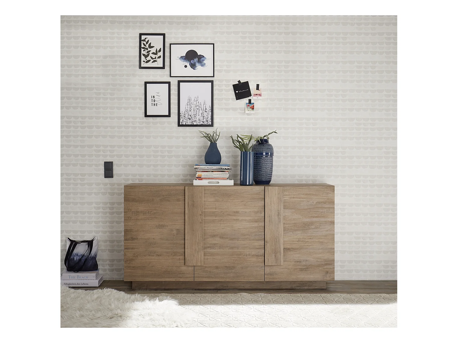 Madia moderna da living con tre ante battenti e maniglia rettangolare 181x90 ML27 rovere mercure