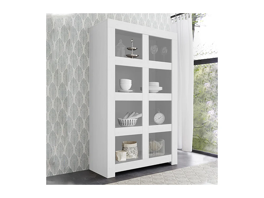 Credenza alta da soggiorno otto vani aperti design moderno 110x186 MCL6 bianco opaco