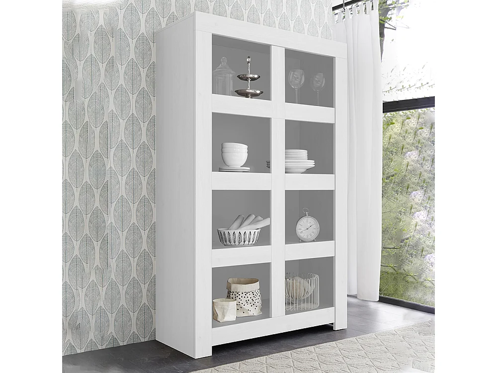 Credenza alta da soggiorno otto vani aperti design moderno 110x186 MCL6 bianco opaco