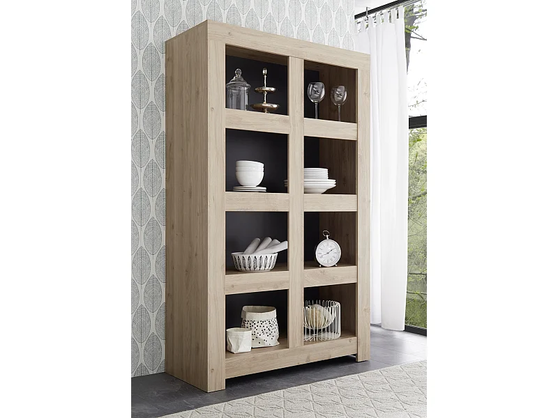 Credenza alta da soggiorno otto vani aperti design moderno 110x186 MCL6 rovere