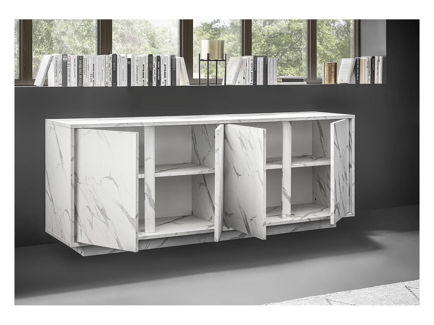 Madia design moderno con quattro ante battenti finitura effetto marmo 180x79 ML22 marmo bianco