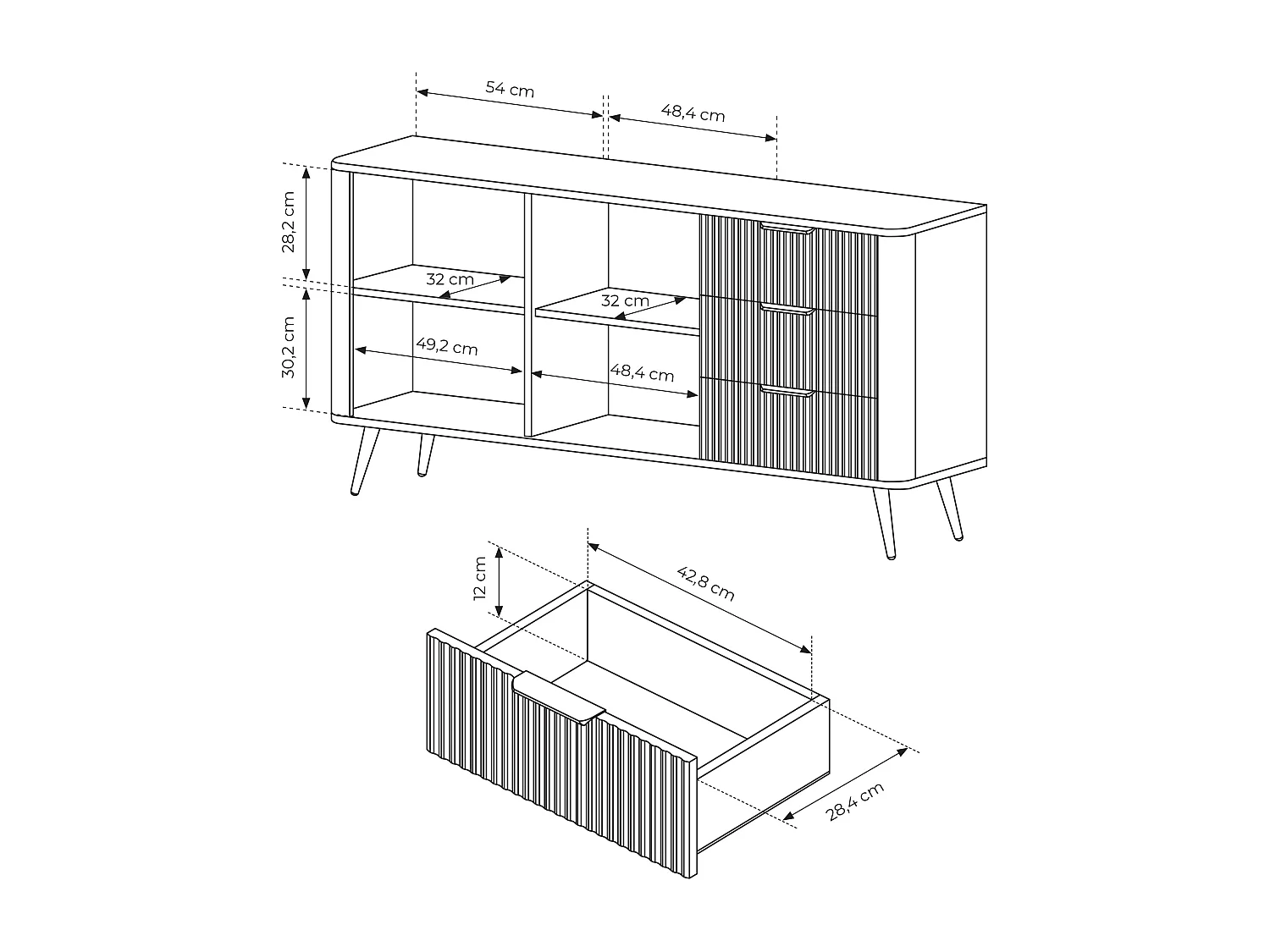Madia moderna 163x81cm con 2 ante e 3 cassetti beige MALK18