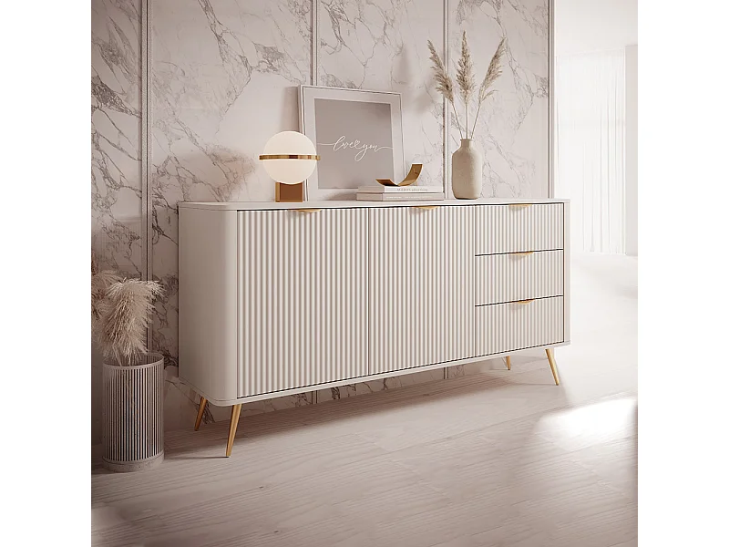 Madia moderna 163x81cm con 2 ante e 3 cassetti beige MALK18