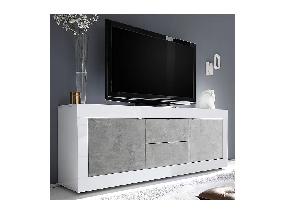 Madia da soggiorno con due ante e due cassetti design moderno 210x66 ML6 bianco e cemento