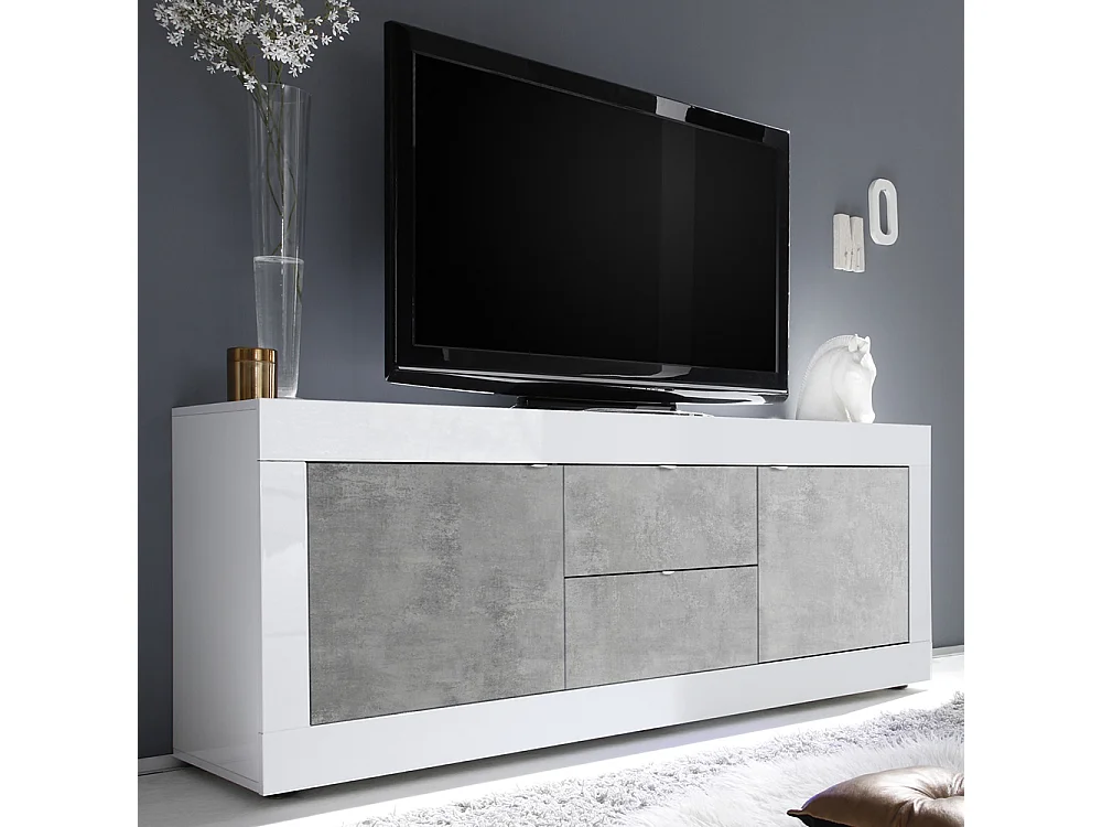 Madia da soggiorno con due ante e due cassetti design moderno 210x66 ML6 bianco e cemento