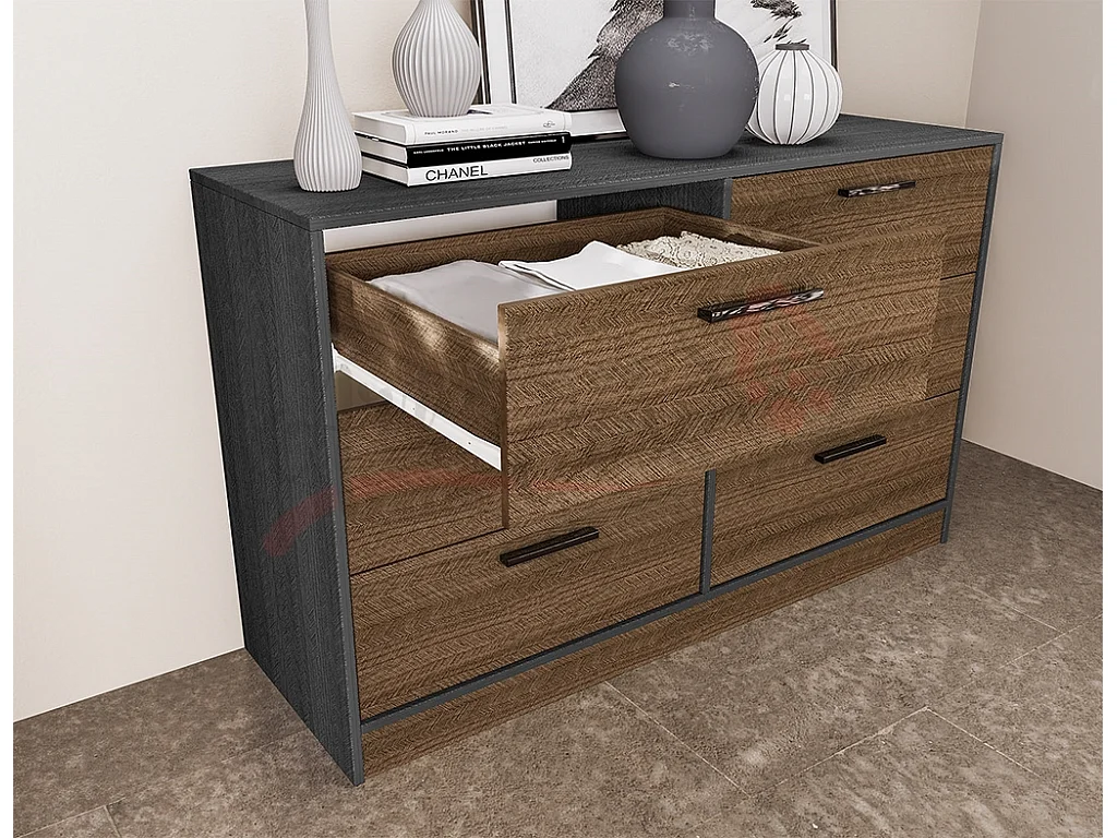 Madia moderna per camera da letto con sei cassetti 130x81 noce MI16