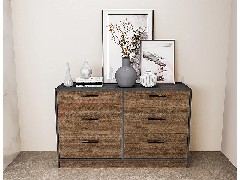 Madia moderna per camera da letto con sei cassetti 130x81 noce MI16