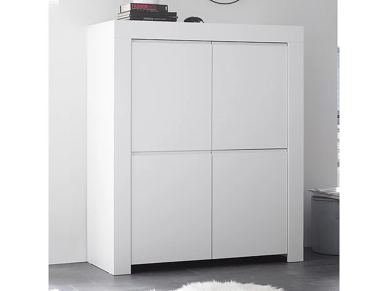 Mobile contenitore a quattro ante battenti e maniglie a gola design moderno 110x140 MCL5 bianco opaco