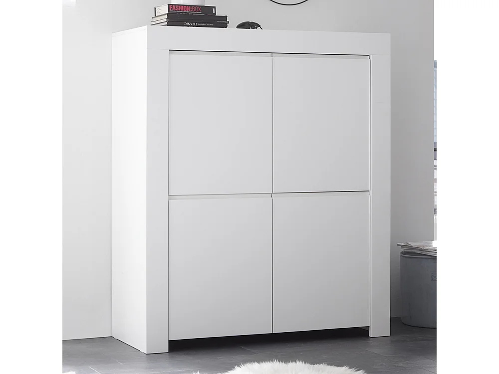 Mobile contenitore a quattro ante battenti e maniglie a gola design moderno 110x140 MCL5 bianco opaco