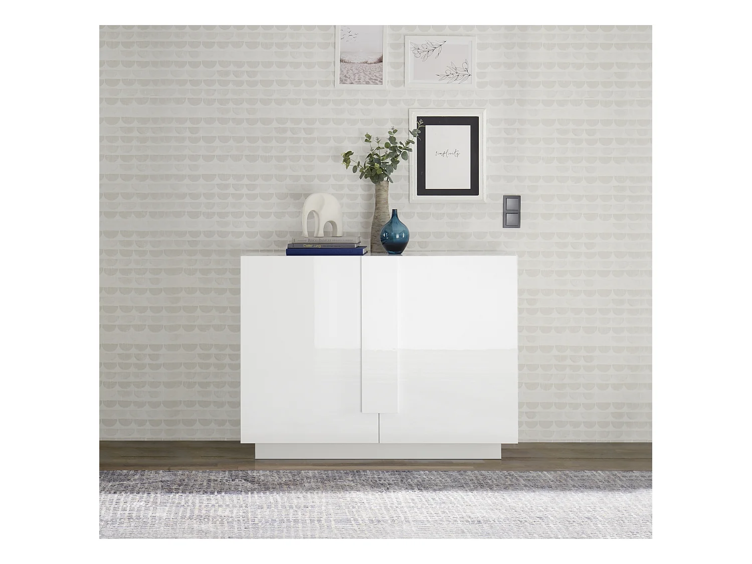 Madia piccola design moderno a due ante battenti per zona giorno 121x90 ML28 bianco lucido