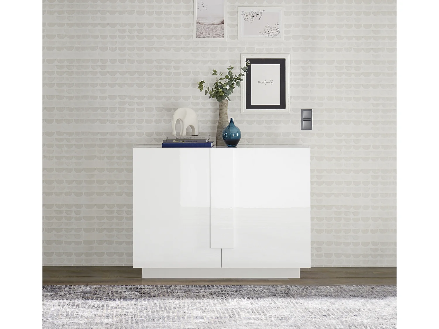 Madia piccola design moderno a due ante battenti per zona giorno 121x90 ML28 bianco lucido