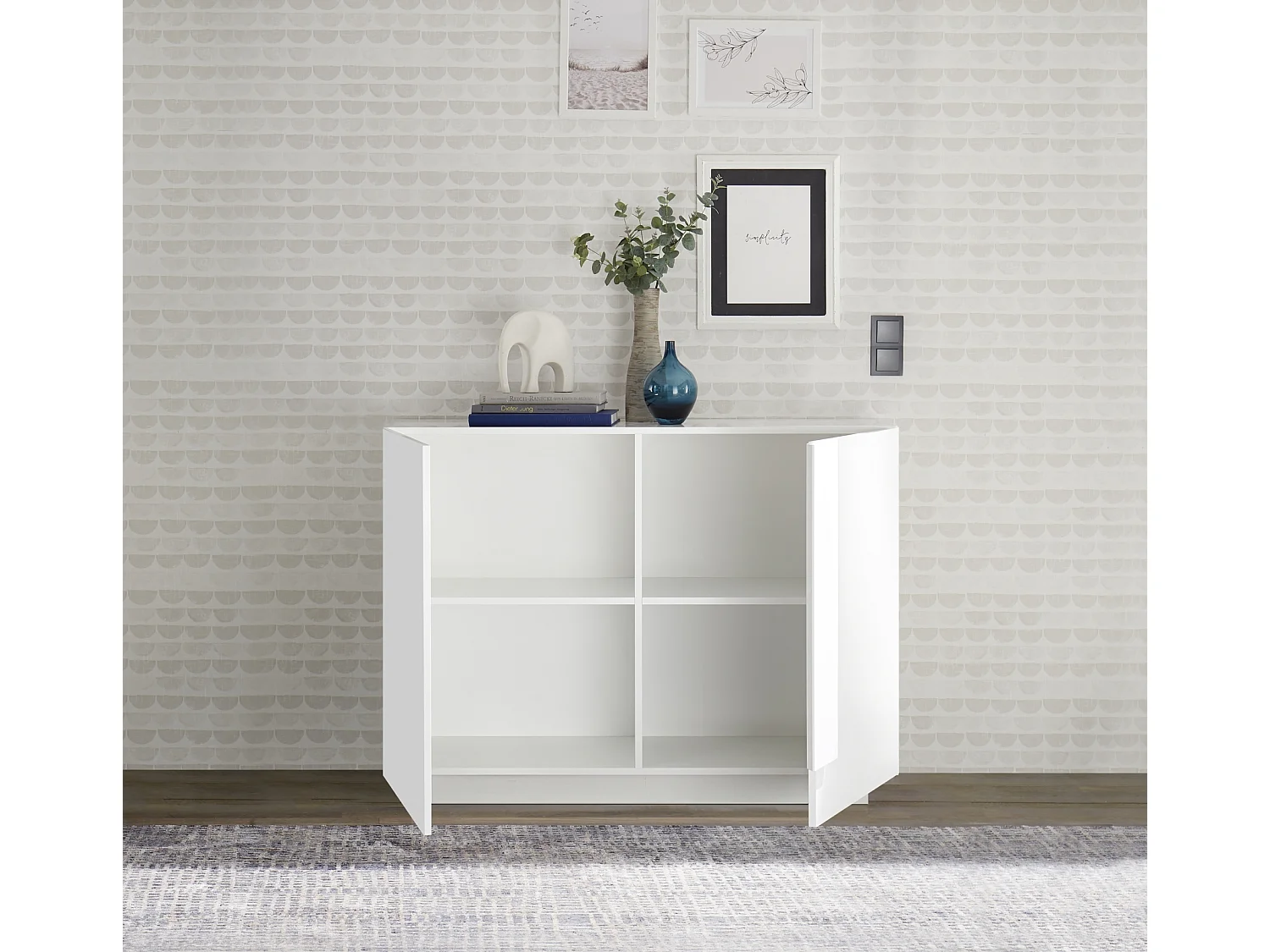 Madia piccola design moderno a due ante battenti per zona giorno 121x90 ML28 bianco lucido