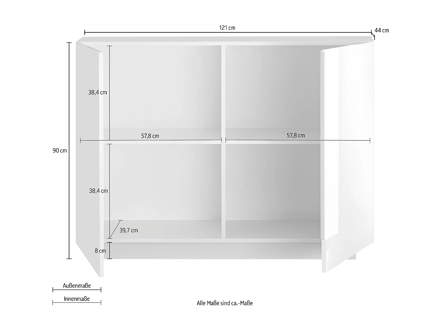 Madia piccola design moderno a due ante battenti per zona giorno 121x90 ML28 bianco lucido