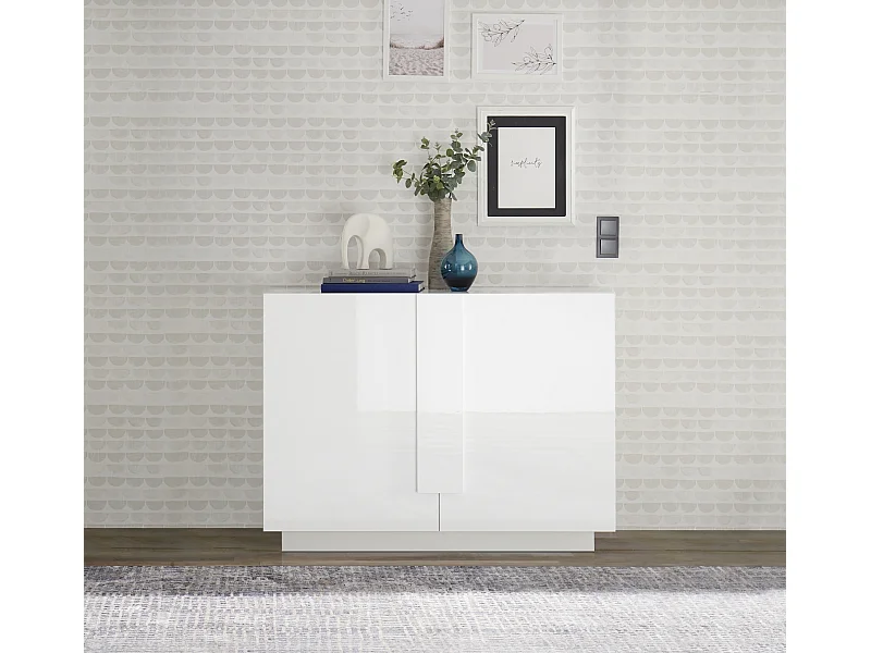 Madia piccola design moderno a due ante battenti per zona giorno 121x90 ML28 bianco lucido