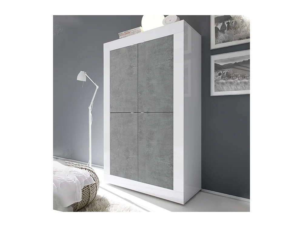 Credenza da zona giorno a quattro ante battenti design moderno 102x162 MCL2 bianco e cemento