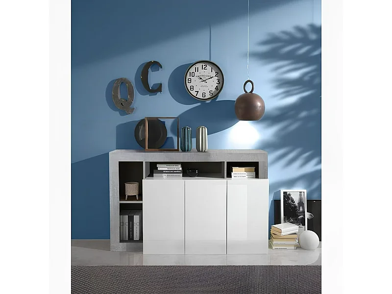 Madia design moderno con tre ante e ripiano da soggiorno 146x93 ML18 bianco e cemento