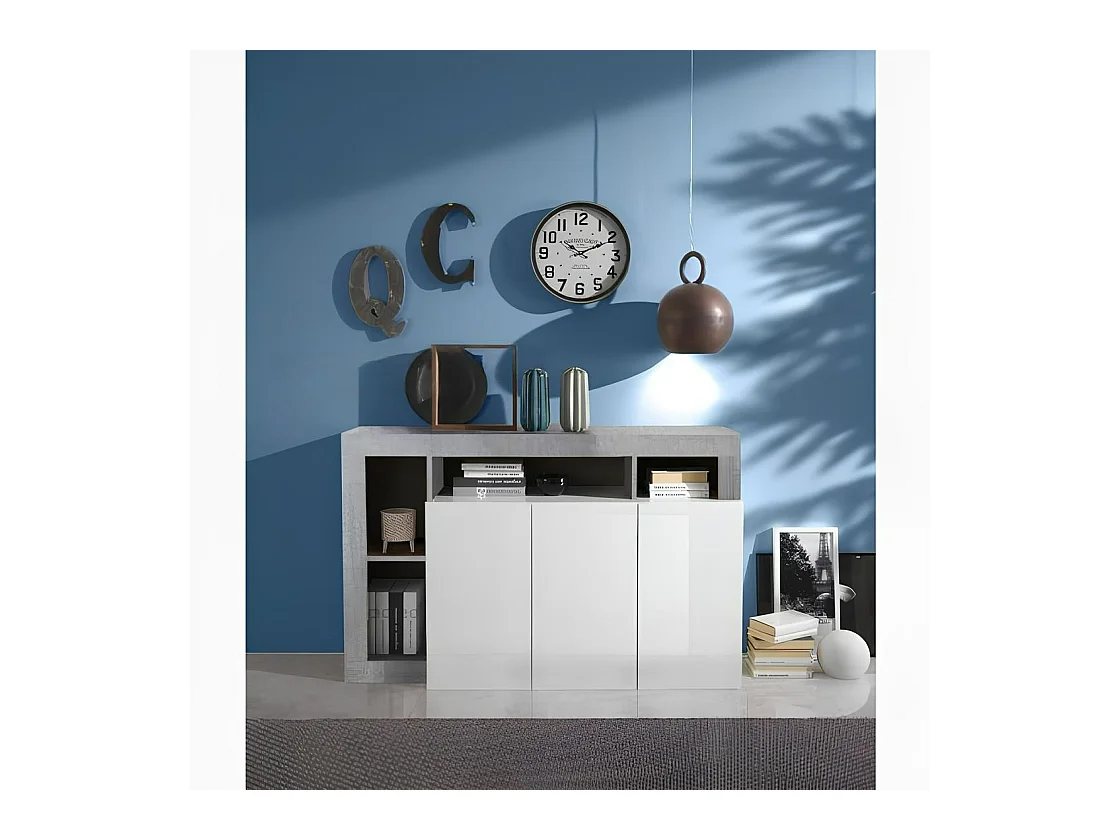 Madia design moderno con tre ante e ripiano da soggiorno 146x93 ML18 bianco e cemento