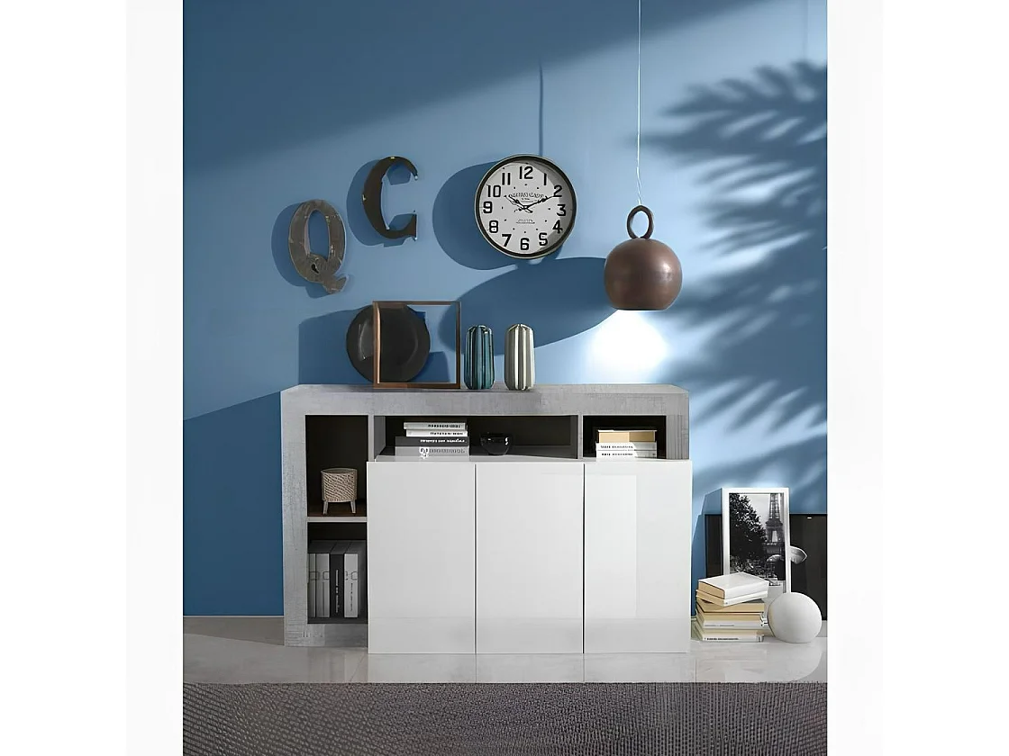 Madia design moderno con tre ante e ripiano da soggiorno 146x93 ML18 bianco e cemento