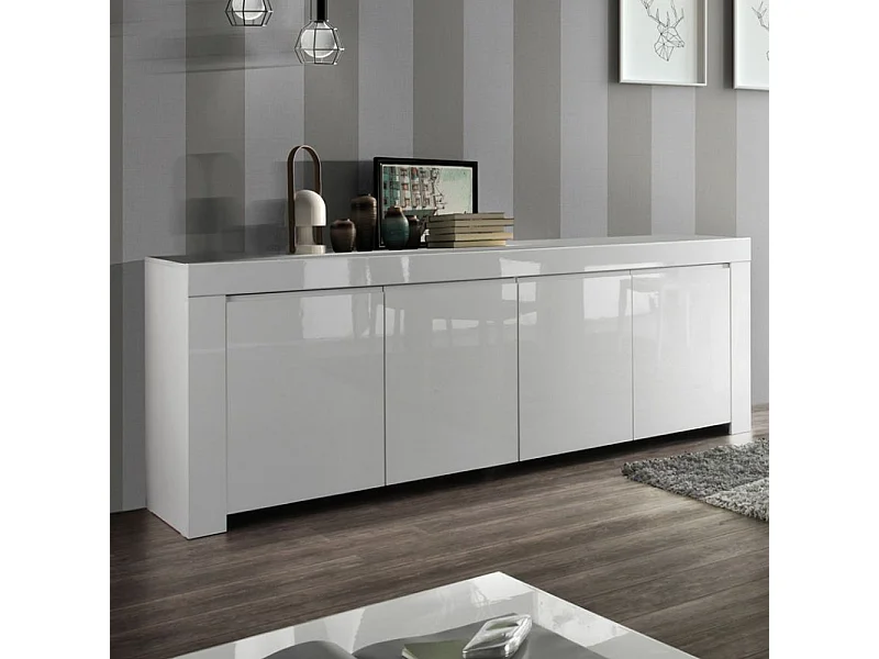 Madia lunga a quattro ante da zona giorno design moderno 210x84 ML1 bianco lucido