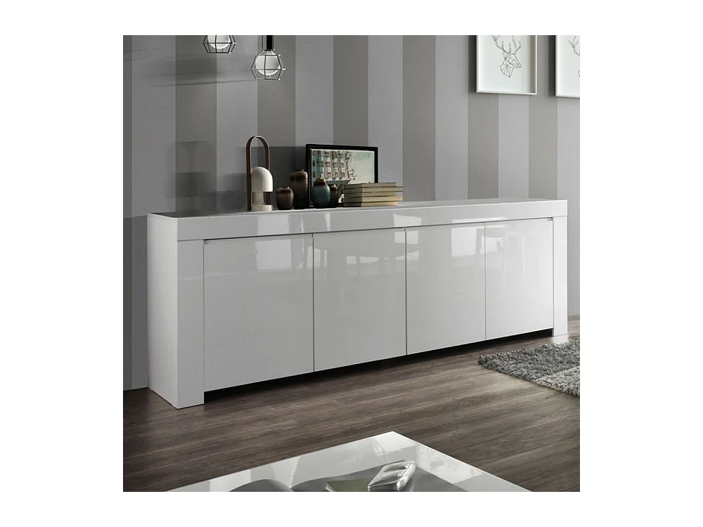 Madia lunga a quattro ante da zona giorno design moderno 210x84 ML1 bianco lucido