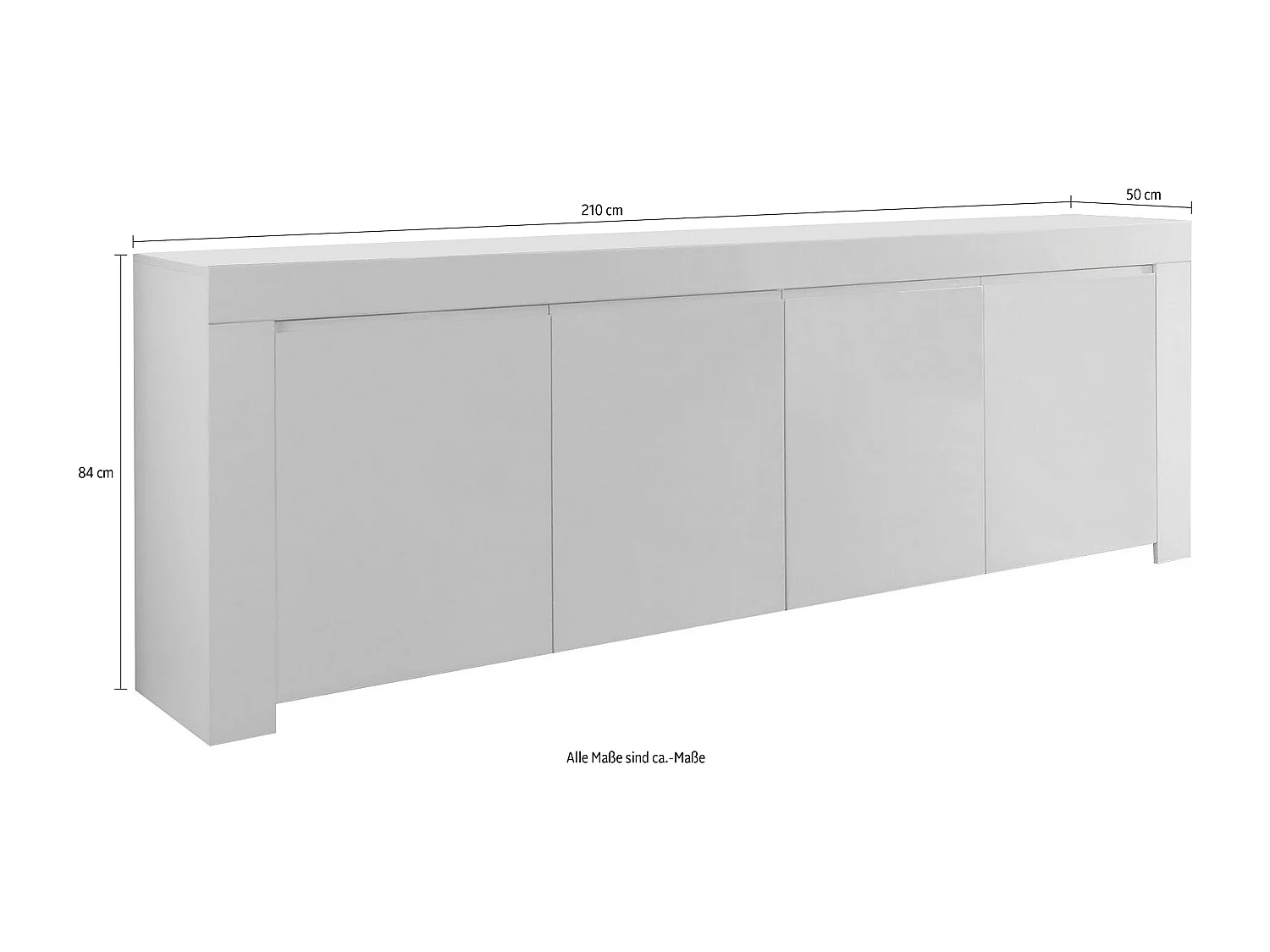 Madia lunga a quattro ante da zona giorno design moderno 210x84 ML1 bianco lucido