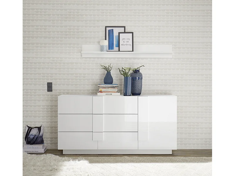 Madia moderna per zona giorno con tre cassetti e anta singola 181x90 ML26 bianco lucido