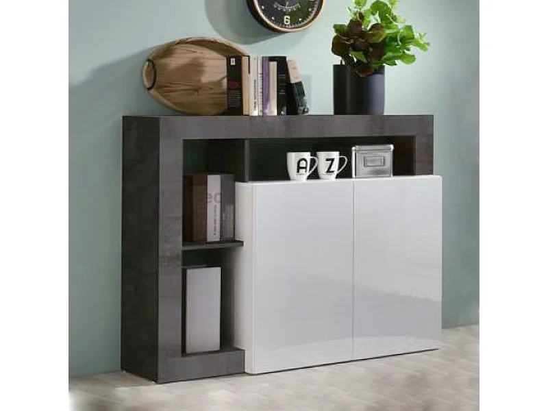 Madia piccola design moderno con due ante battenti e ripiano da living 108x93 ML20 bianco e ossido