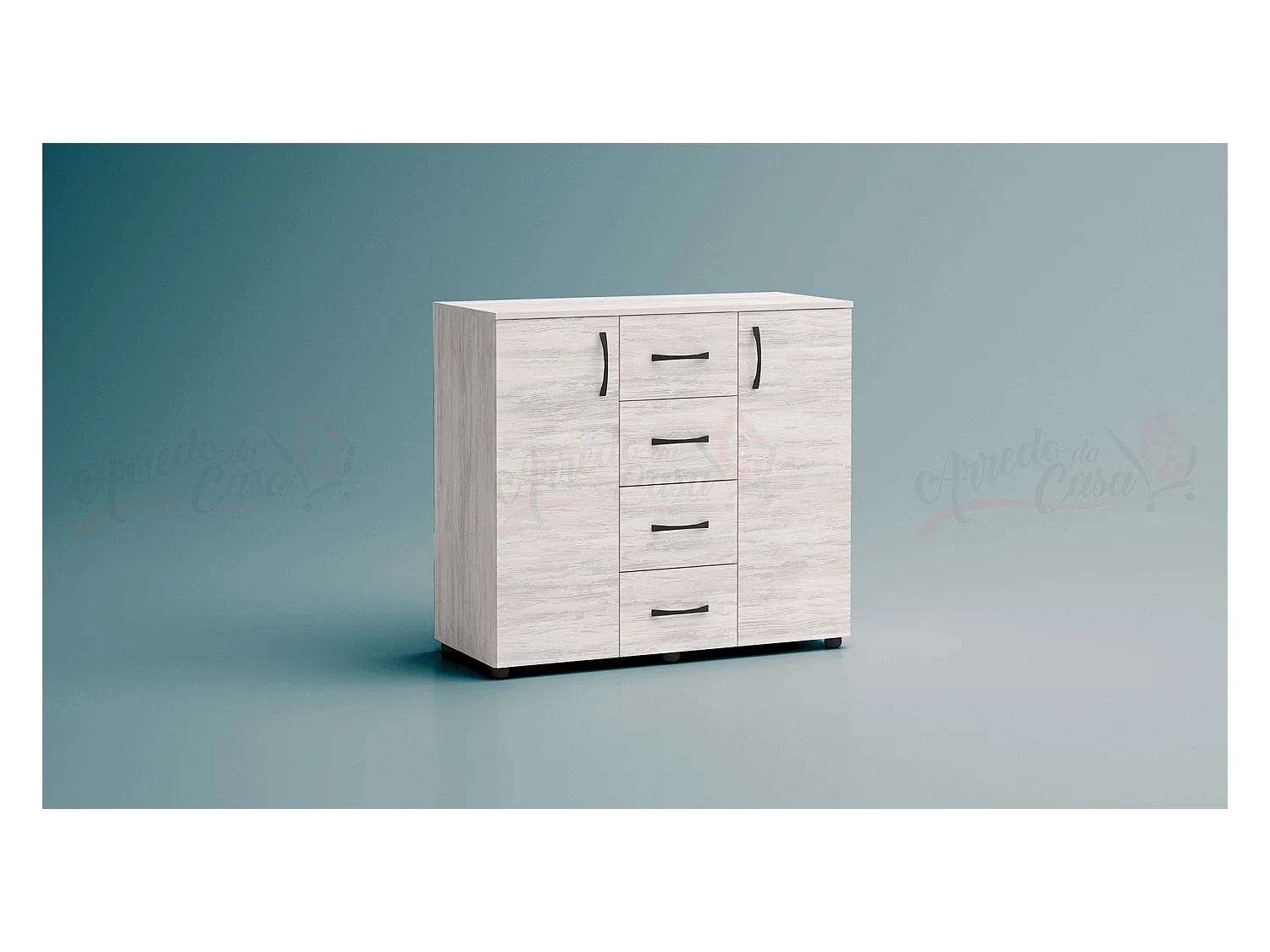 Madia moderna 2 ante e 4 cassetti bianco legno MG1