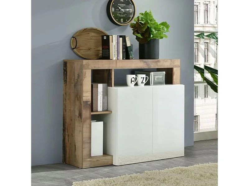 Madia piccola design moderno con due ante battenti e ripiano da living 108x93 ML20 bianco e pero