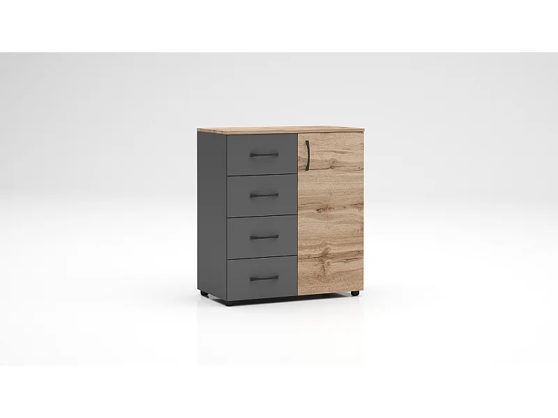 Madia piccola per soggiorno con 4 cassetti e 1 anta, rovere e antracite MG2