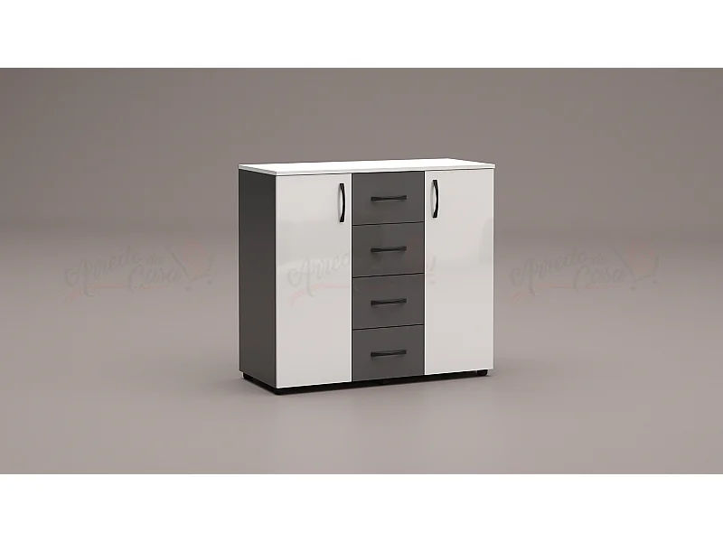 Madia moderna 2 ante e 4 cassetti bianco lucido e antracite MG1