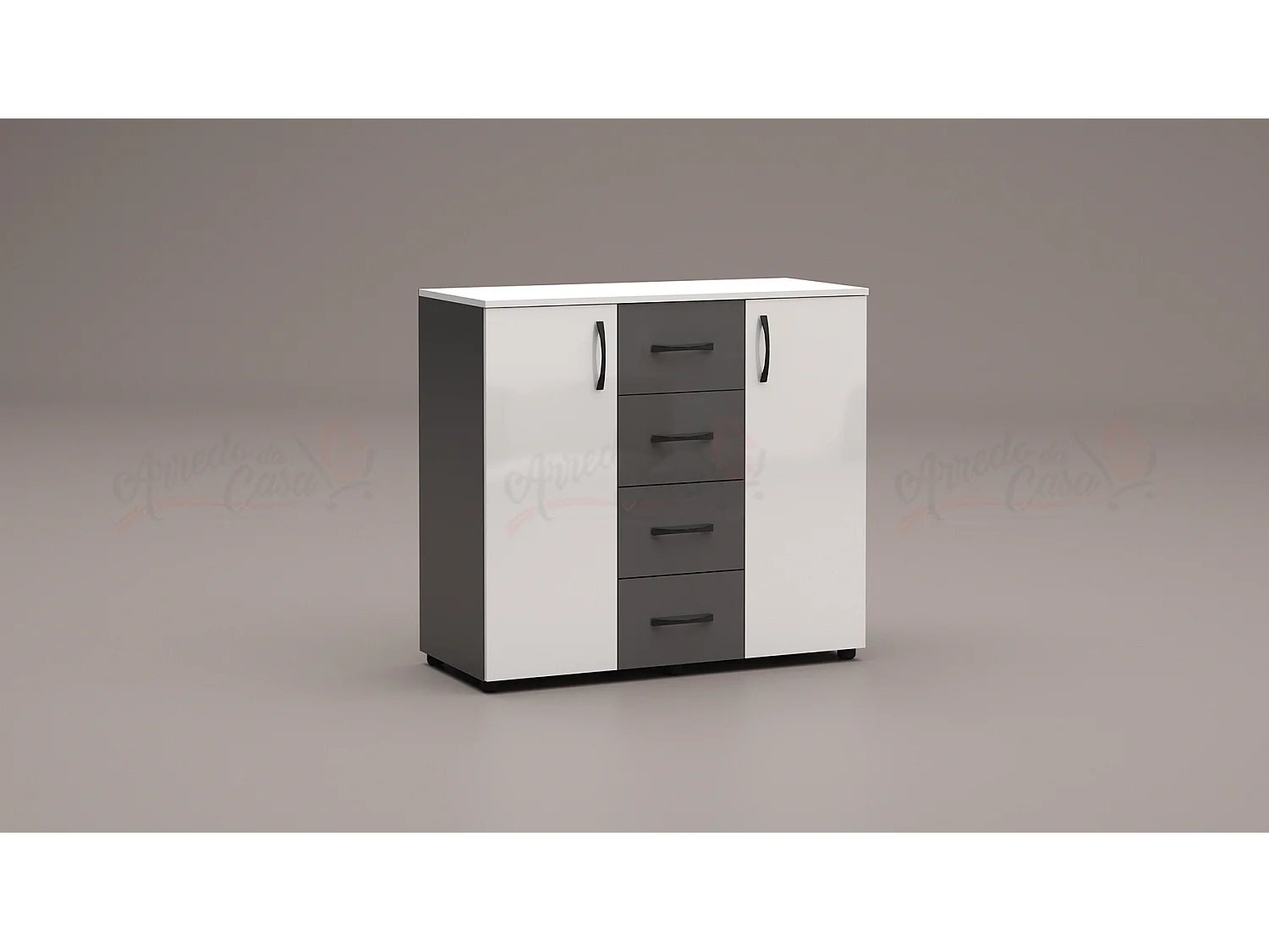 Madia moderna 2 ante e 4 cassetti bianco lucido e antracite MG1