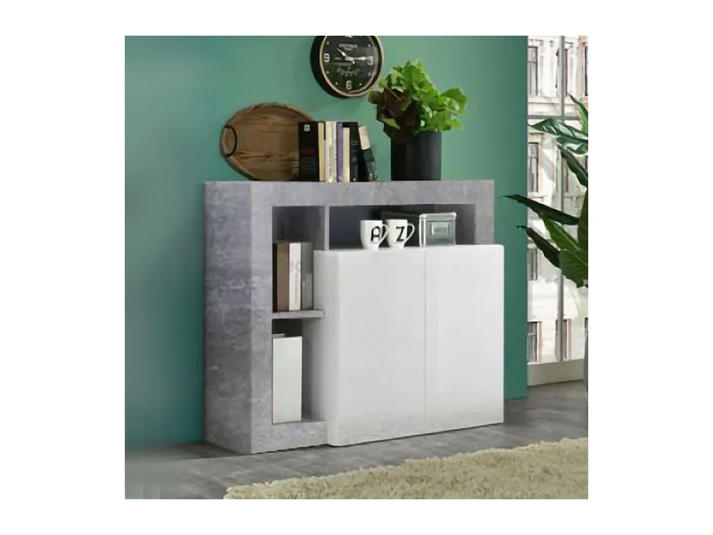Madia piccola design moderno con due ante battenti e ripiano da living 108x93 ML20 bianco e cemento