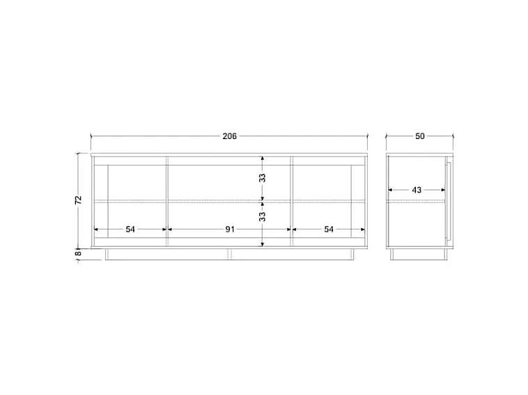 Madia moderna a 4 ante 207x80 cm bianco opaco e rovere scuro ML56