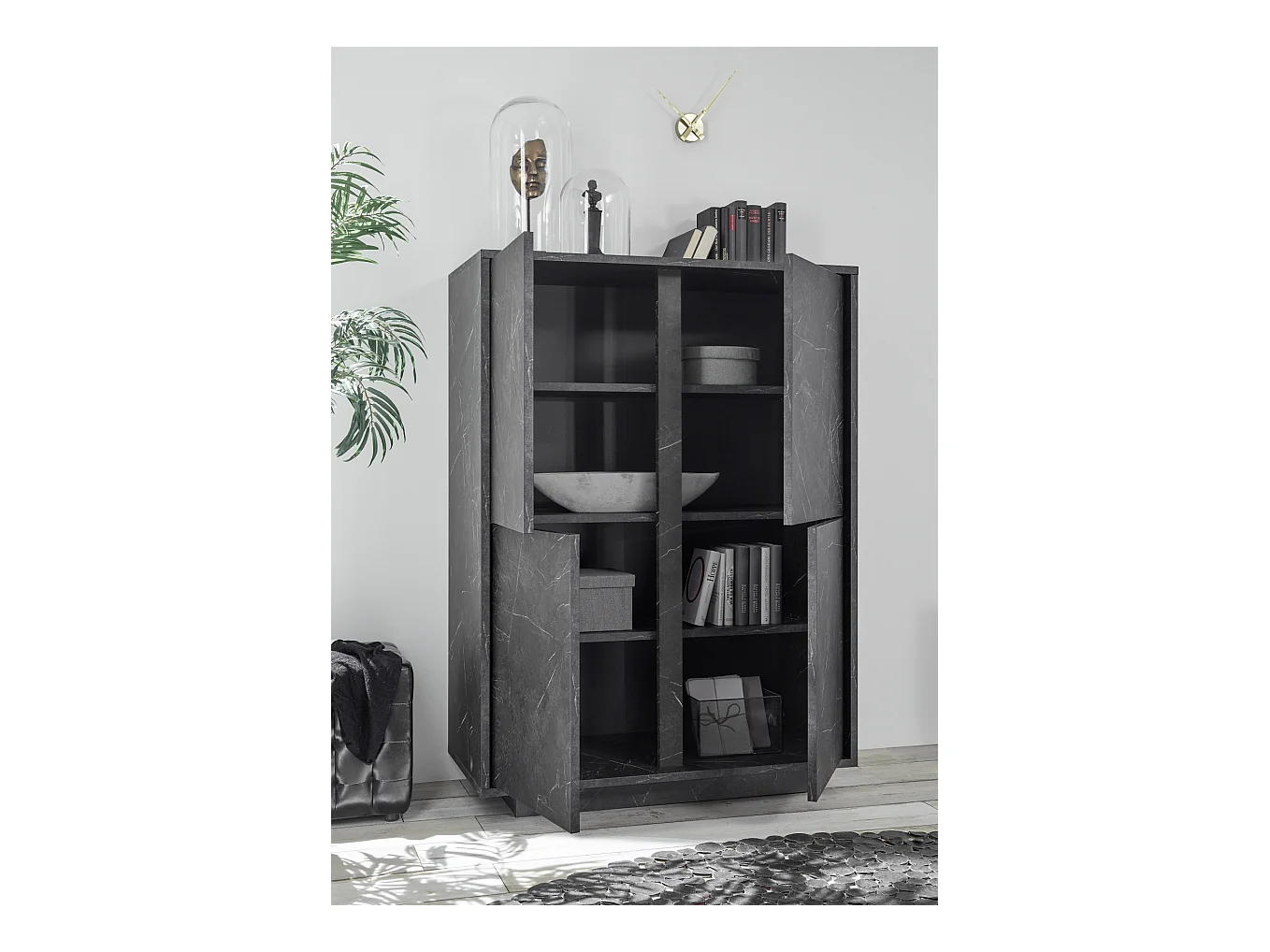 Credenza alta con quattro ante marmorizzate design moderno 92x145 MCL8 marmo scuro